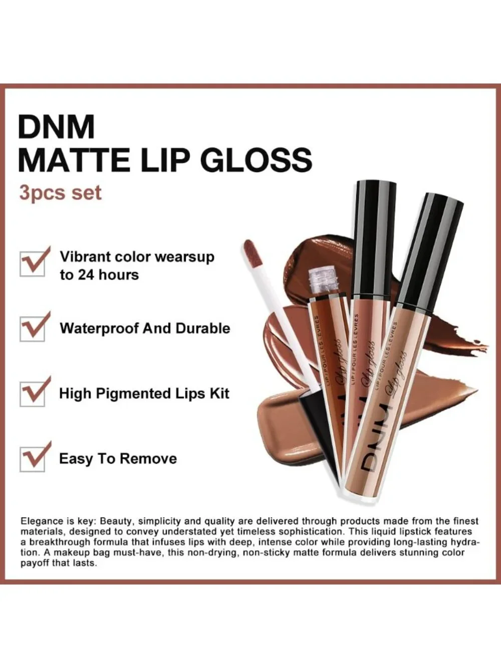 Set33-Chocolate & Red Brown & Nude 3pcs Matte Liquid Lipstick Lip Gloss Kit
